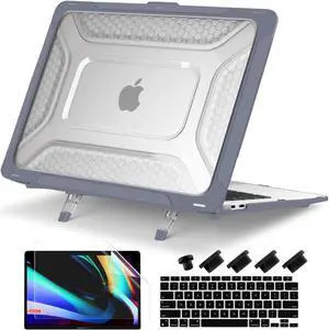 Batianda Protective Case for MacBook Air 13 inch 2021 2020 Release A2337 M1 A2179 A1932 Model Touch ID,Heavy Duty Honeycomb Hard Shell with Slim TPU Bumper and Fold Kickstand & Keyboard Cover, Gray