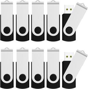 JUANWE 10 Pack 2GB USB Flash Drive USB 2.0 Thumb Drives Jump Drive Fold Storage Memory Stick Swivel Design - Black