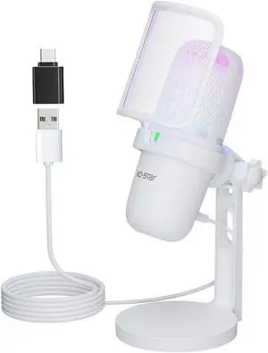 USB Microphone for PC,White Mini Microphone,Computer Gaming Mic for PS4/ PS5/ Mac,Condenser Mic with Quick Mute,RGB Streaming Microphone,Filter,Shock Mount,Recording Microphones for YouTube Titok