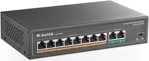 MokerLink 10 Port PoE Switch with 8 Port PoE+, 2 Fast Ethernet UpLink, 100Mbps, 120W 802.3af/at PoE, Fanless Plug & Play