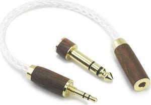 NewFantasia 3.5mm 1/8" TRS Male and 6.35mm 1/4" Adapter to 4.4mm Balanced Female Headphone Audio Adapter Cable 8 Cores 6N OCC Copper Single Crystal Silver Plated Wire Walnut Wood Shell
