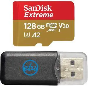 SanDisk MicroSD Extreme 128GB Memory Card Works with GoPro Action Camera Hero 12 Black (SDSQXAA-128G-GN6MN) A2 V30 U3 Bundle with (1) Everything But Stromboli Micro SDXC Card Reader