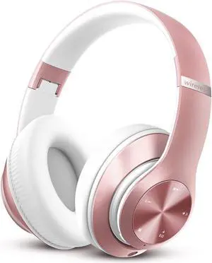 Tuitager 9S Over Ear Bluetooth Headphones, 60 Hours Playtime, Hi-Fi Stereo, Deep Bass, Microphone, Foldable, Rose Gold