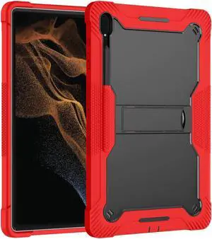 for Samsung Galaxy Tab S8 Ultra (2022) Model[SM-X900/X906] Hybrid Shockproof Rugged Drop Protection Cover with Kickstand 14.6Inch (red/Black)