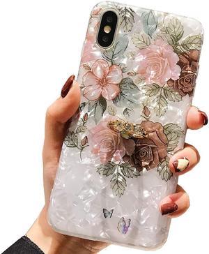 Qokey Compatible with iPhone XR Case,Flower Case Cute Fashion for Men Women Girls with 360 Degree Rotating Ring Kickstand Soft TPU Shockproof Cover Designed for iPhone XR 6.1 inch Brown Floral