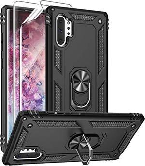 Samsung Galaxy Note 10 Plus Case, Note10+ Case With Hd Screen Protectors,  Military-Grade Metal Ring Holder Kickstand Drop Tested Shockproof Cover Case For Samsung Note 10+/ 5G Black