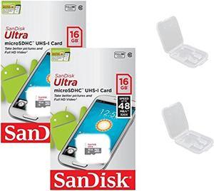 2 PackSandisk Ultra 16Gb Microsdhc Memory Flash Card Uhs-I Class 10 Micro Sd Sdhc Read Speed Up To 48Mb/S 320X Sdsqunb-016G-Gn3mna Wholesale Lot + ( 2 Cases )