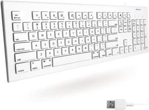 Full Size Usb Wired Keyboard For Mac And PcPlug & Play Wired Computer KeyboardCompatible Apple Keyboard With 15 Shortcut Keys For Easy Controls & NavigationWhite