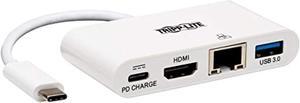 Tripp Lite Usb C To Hdmi Multiport Video Adapter Converter 4K W/ Usb-A Hub, Usb-C Pd Charging Port & Gigabit Ethernet Port, Thunderbolt 3 Compatible, Usb Type C, Usb Type-C (U444-06N-H4gu-C),White