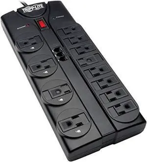 Tripp Lite 12 Outlet Surge Protector Power Strip, 8Ft Cord, Right-Angle Plug, Tel/Modem Protection, Rj11, $150,000 Insurance (Tlp1208tel), Black