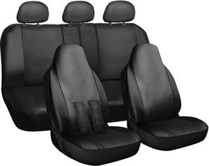 Car Seat Cover - PU Leather Solid Black with Front Low Bucket  Set of 10 pc