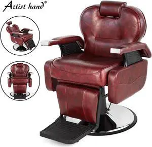 Heavy Duty Salon Barber Chair All Purpose Hydraulic Recline Maroon Adjustable