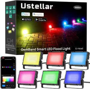 6-Pack RGB Flood Light Outdoor Smart WiFi Landscape Spotlight Garden Christmas