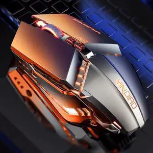 YINDIAO 3200DPI 4-modes Adjustable 7-keys RGB Light Wired Metal Mechanical Hard Core Macro Mouse, Style: Silent Version (Grey)