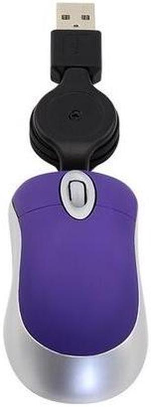 Mini Computer Mouse Retractable USB Cable Optical Ergonomic1600 DPI Portable Small Mice for Laptop (Purple)