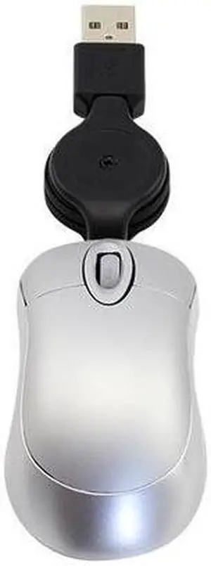 Mini Computer Mouse Retractable USB Cable Optical Ergonomic1600 DPI Portable Small Mice for Laptop (Silver)