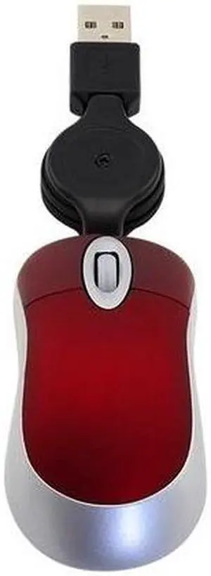 Mini Computer Mouse Retractable USB Cable Optical Ergonomic1600 DPI Portable Small Mice for Laptop (Red)