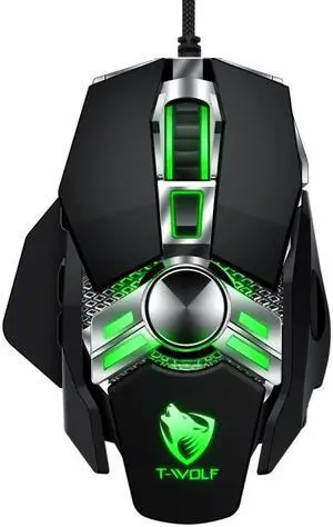 T-WOLF V10 USB Interface 7 Buttons 6400 DPI Gaming Wired Mouse Custom Macro Programming 4-Color Breathing Light Gaming Mouse, Cable Length: 1.5m (Black)