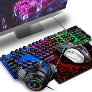 Shipadoo LD-122 4 in 1 Girly Glowing Keyboard + Mouse + Earphone + Mouse Pad Set (Black Punk)
