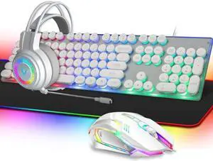 PANTSAN LD-145 4 in 1 Luminous Punk Gaming Keyboard + Mouse + Headphones + Mouse Pad Set (White)