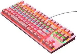 LEAVEN K550 87 Keys Green Shaft Gaming Athletic Office Notebook Punk Mechanical Keyboard, Cable Length: 1.8m (Pink)
