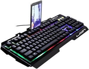 ZGB G700 104 Keys USB Wired Mechanical Feel Glowing Metal Panel Suspension Gaming Keyboard with Phone Holder (Black)