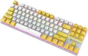XUNFOX K80 87 Keys Wired Gaming Mechanical Illuminated Keyboard, Cable Length:1.5m (White Yellow)