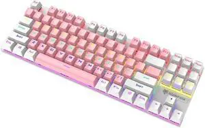 XUNFOX K80 87 Keys Wired Gaming Mechanical Illuminated Keyboard, Cable Length:1.5m (Pink White)