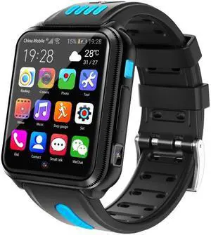 W5 1.54 inch Full-fit Screen Dual Cameras Smart Phone Watch, Support SIM Card / GPS Tracking / Real-time Trajectory / Temperature Monitoring, 3GB+32GB (Black Blue)