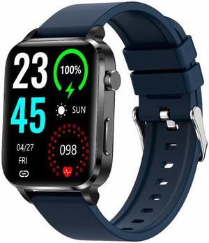F100 1.7 inch HD Square Screen TPU Strap Smart Watch Supports Body Temperature Monitoring/Blood Oxygen Monitoring TPU Strap(Blue) (Blue) Black