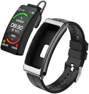 K13 1.14 inch Silicone Band Earphone Detachable Smart Watch Support Bluetooth Call Silicone Band (Black Silver) (Black Silver)