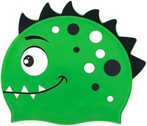 Children Cartoon Dinosaur Comfortable Silicone Swimming Cap Children Swimming Cap(Green1) (Green1)