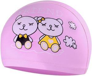 Children Waterproof Hair Care PU Coated Cartoon Pattern Swimming Cap PU Coated (Pink Bear) (Pink Bear)