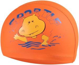Children Cartoon Hippo Pattern PU Coated Waterproof Swimming Cap Cartoon Hippo (Orange) (Orange)