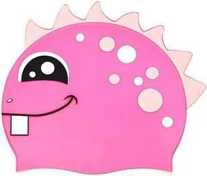 Children Cartoon Dinosaur Comfortable Silicone Swimming Cap Children Swimming Cap(Pink) (Pink)