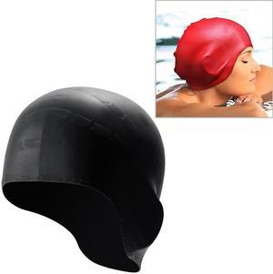 Silicone Ear Protection Waterproof Swimming Cap for Adults with Long Hair Long Hair Swimming Cap(Black) (Black)