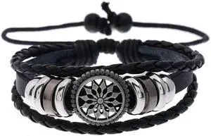 BX222 Sun Flower Beads Leather Personality Knitting Adjustable Bracelet
