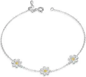 S925 Sterling Silver Platinum Plated Bracelet Cute Daisy Bracelet Daisy