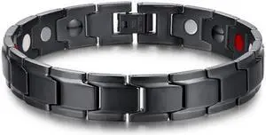 Europe and America Style Fashion Men Jewelry Stainless Steel + Black Plating Magnetic Health Bracelet, Size: 12mm*22cm (Black)
