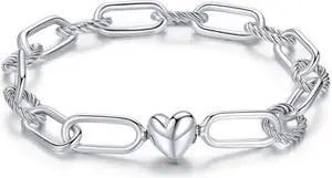S925 Sterling Silver Paperclip Love Women Bracelet Jewelry, Size:19cm 19cm