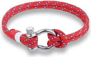 Navy Style Sport Camping Parachute Cord Survival Bracelet with Stainless Steel Shackle Buckle (Red)