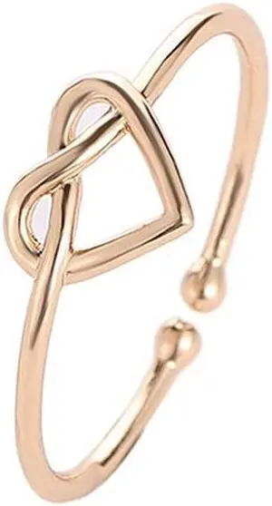 Girl Fashion Cute Simple Heart Hollow Open Adjustable Rings (Gold)