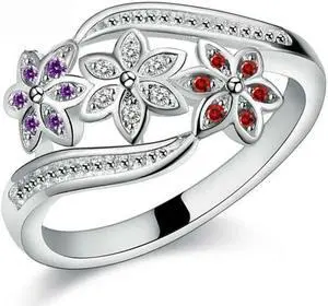 Tricolor Flower Fashion Color Tail Diamond Ring (8)