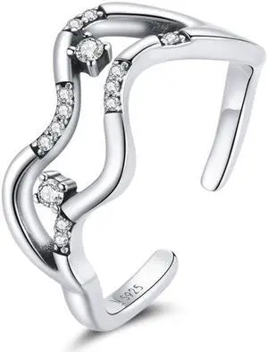 S925 Sterling Silver Galaxy Stars Women Open Ring Galaxy Stars