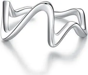 S925 Sterling Silver Simple Wave Curve Women Ring