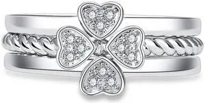 J152 3 In 1 Four-Leaf Clover Detachable Open Adjustable Ring (One Set)