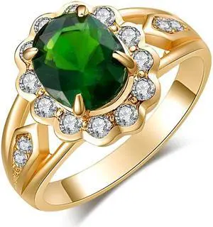 Fashion Vintage Oval Green Gem Diamond Ring 10
