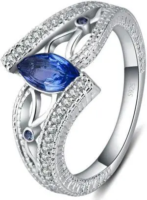 925 Sterling Silver Finger Rings Women Vintage Engagment Zircon Jewelry 7 (Blue) Black 925 Sterling Silver Finger Rings Women Vintage Engagment Zircon Jewelry 7 (Blue) Black