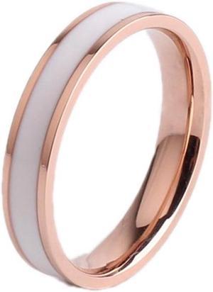 Simple Black White Epoxy Couple Ring Women Titanium Steel Ring Jewelry, Size: US Size 6 US Size 6 (White Glue Rose Gold)