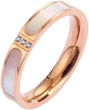 Three Diamonds Color Shell Diamond Ring Titanium Steel Gold-Plated Couple Ring, Size: 8 US Size 8 US Size (Rose Gold)
